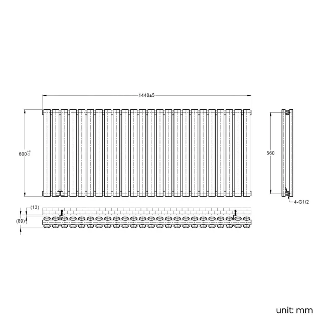 Marbella White Double Oval Panel Radiator 600x1440mm