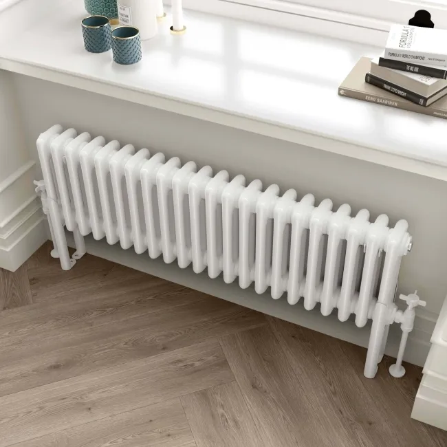 Athens White Triple Column Horizontal Traditional Radiator 300x1010mm