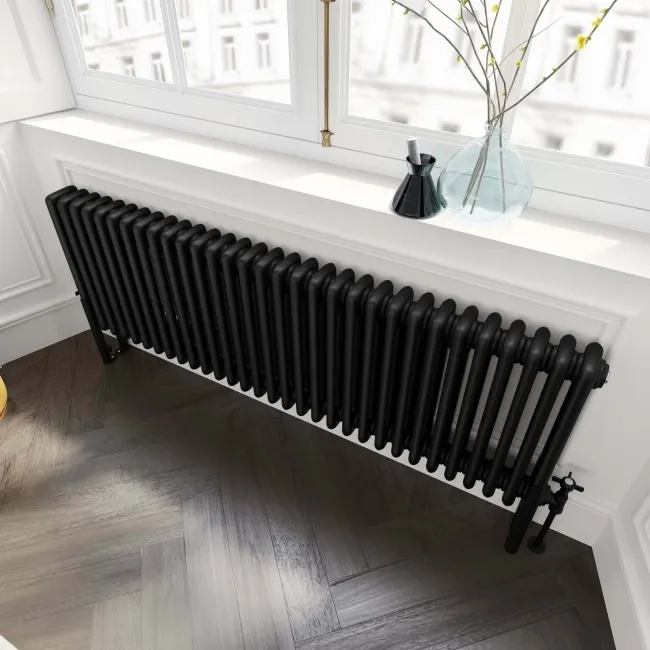 Athens Matt Black Triple Column Horizontal Traditional Radiator 450x1415mm