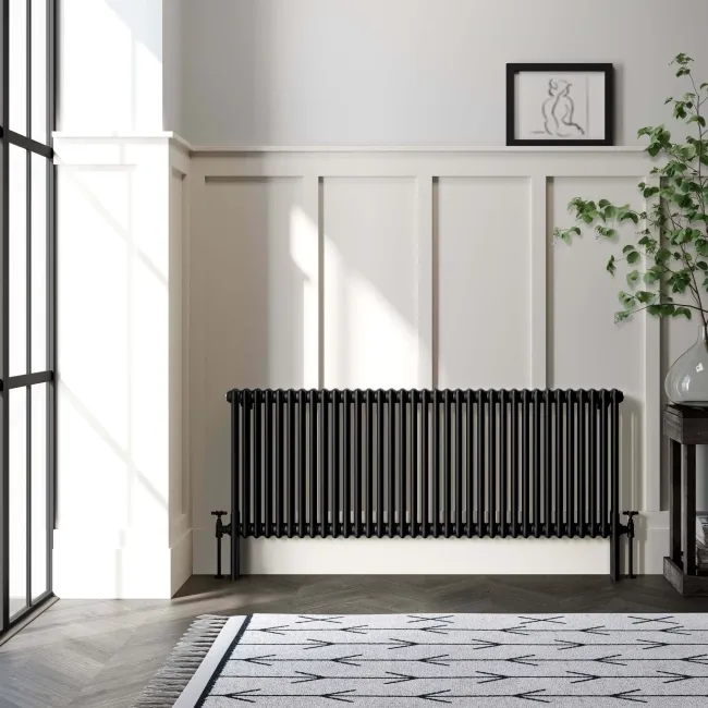 Athens Matt Black Triple Column Horizontal Traditional Radiator 600x1595mm