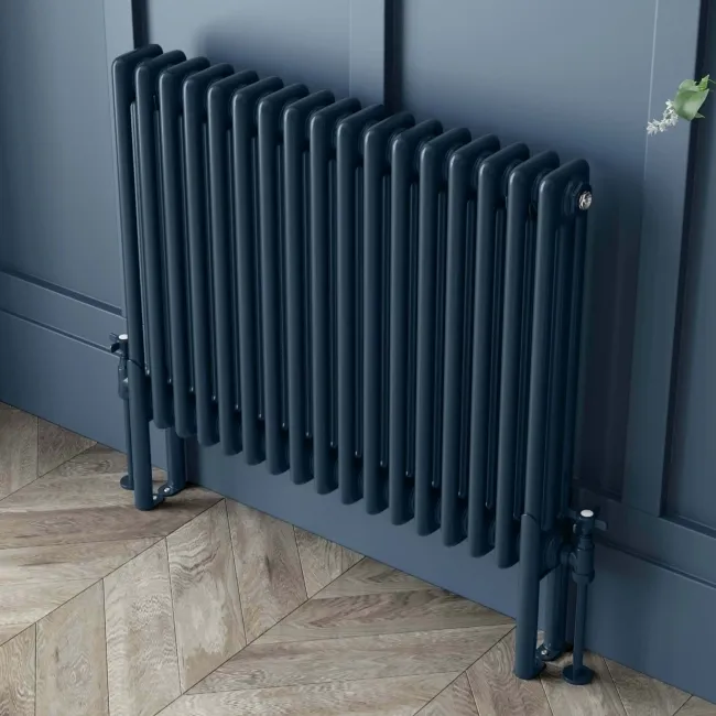 Athens Inky Blue Triple Column Horizontal Traditional Radiator 600x785mm