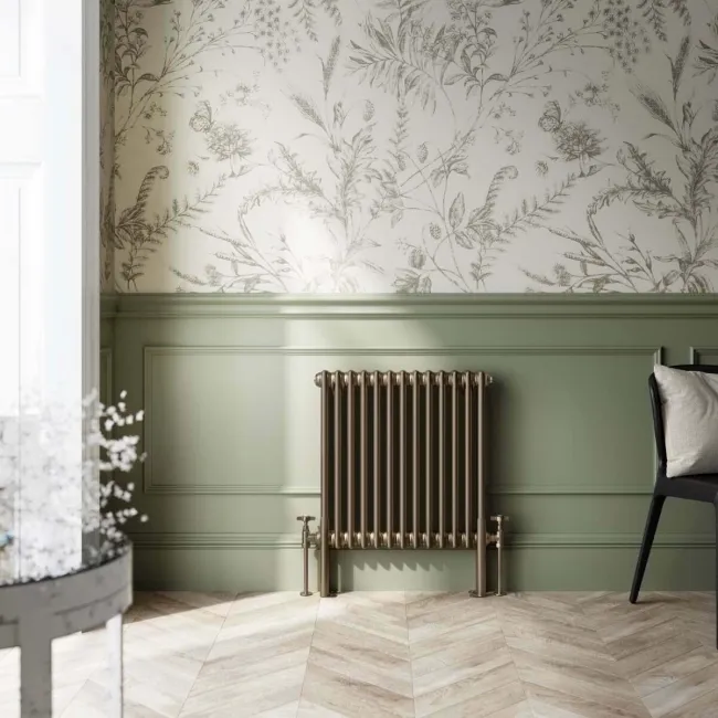 Athens Antique Gold Double Column Horizontal Traditional Radiator 600x605mm