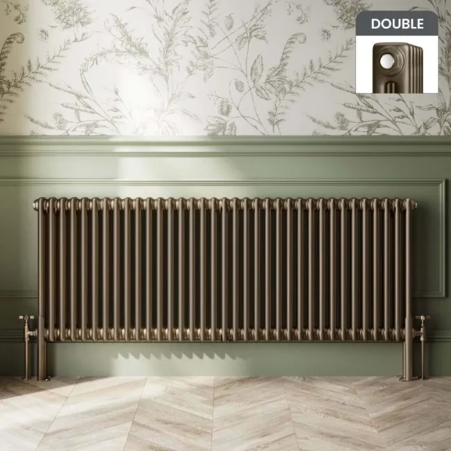 Athens Antique Gold Double Column Horizontal Traditional Radiator 600x1595mm