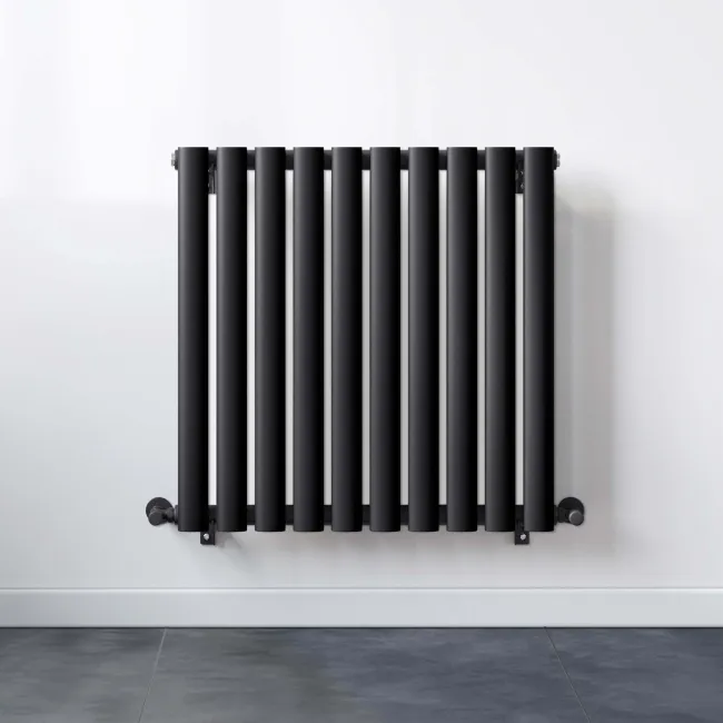 Marbella Matt Black Single Oval Panel Radiator 600x600mm