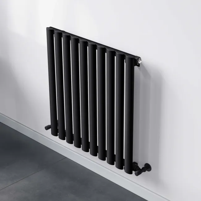 Marbella Matt Black Single Oval Panel Radiator 600x600mm