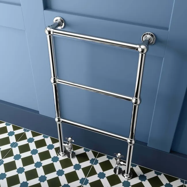 Gibraltar Floor Standing Traditional Chrome Heated Towel Rail 915x535mm