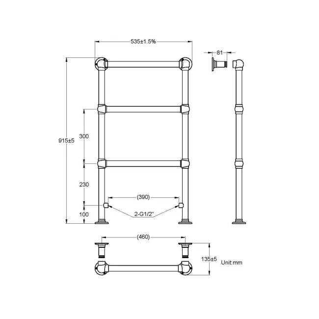 Gibraltar Floor Standing Traditional Chrome Heated Towel Rail 915x535mm