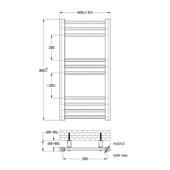 Barcelona Chrome Straight Heated Towel Rail 800x400mm