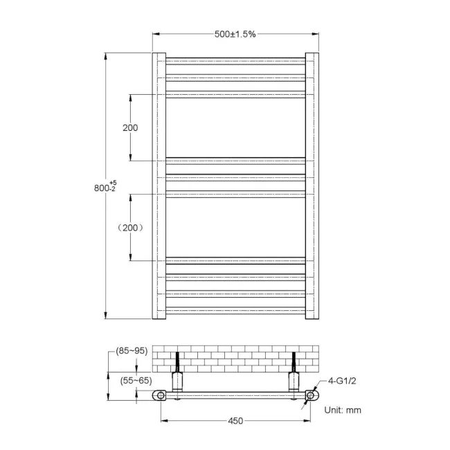 Barcelona Chrome Straight Heated Towel Rail 800x500mm