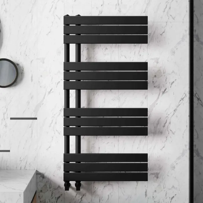 Seville Matt Black Designer Flat Panel Heated Towel Rail 1200x600mm