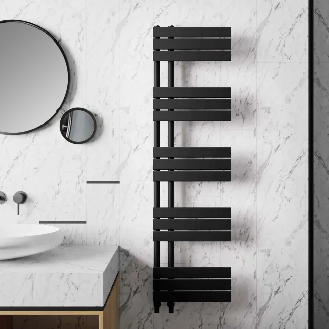Seville Matt Black Designer Flat Panel Heated Towel Rail 1600x450mm