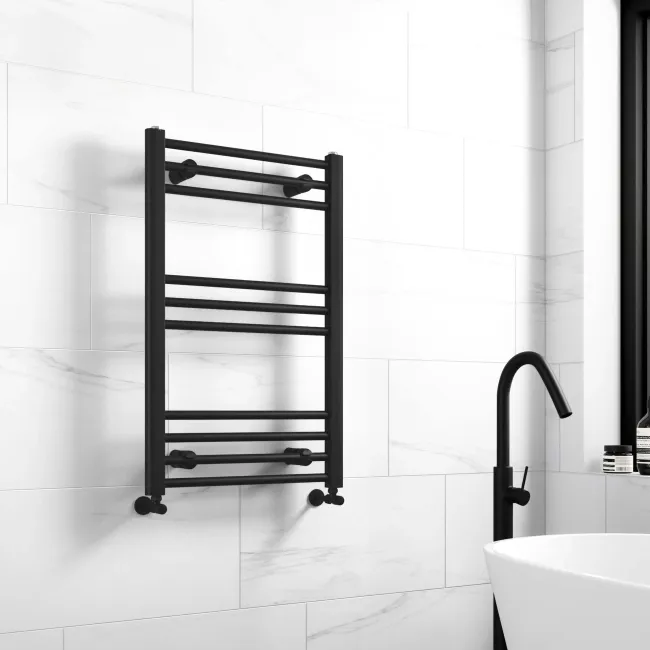 Barcelona Matt Black Straight Heated Towel Rail 800x500mm