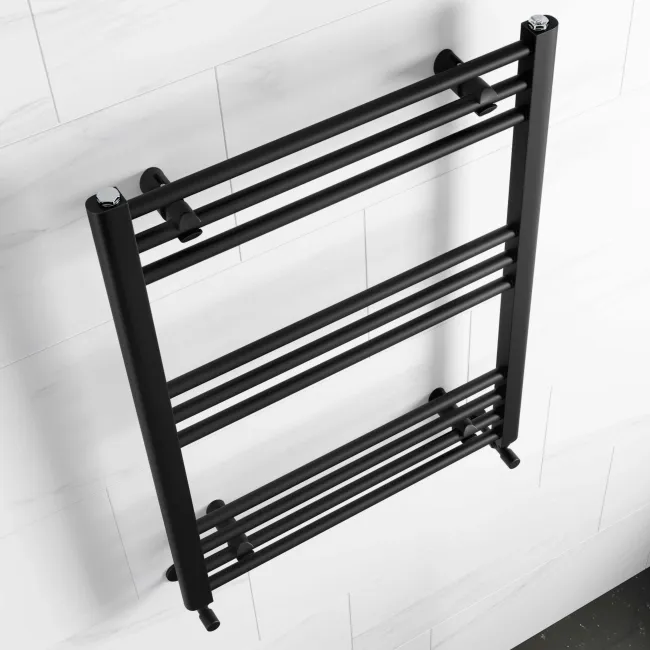 Barcelona Matt Black Straight Heated Towel Rail 800x600mm