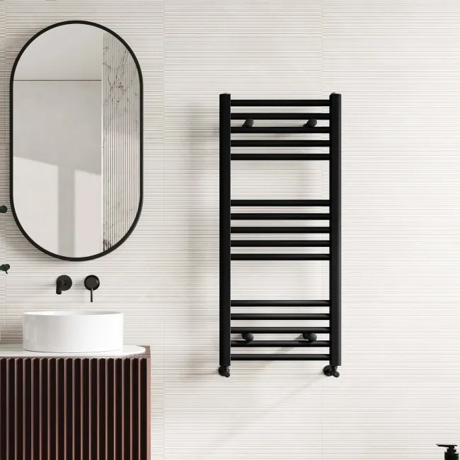 Naples Premium Matt Black Straight Heated Towel Rail 1000x450mm