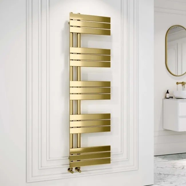 Seville Brushed Brass Designer Flat Panel Heated Towel Rail 1600x450mm