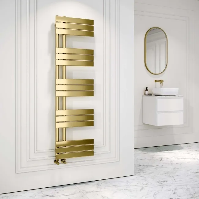 Seville Brushed Brass Designer Flat Panel Heated Towel Rail 1600x450mm