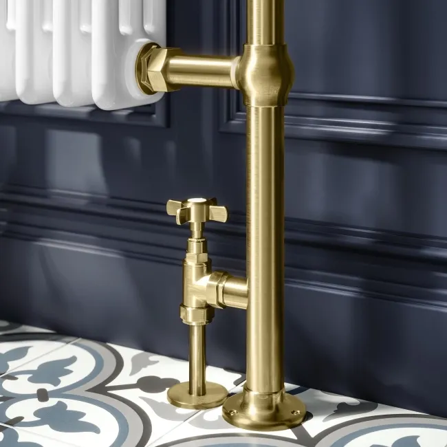 Gibraltar Large Brushed Brass Traditional Heated Towel Radiator (With Overhanging Rail)