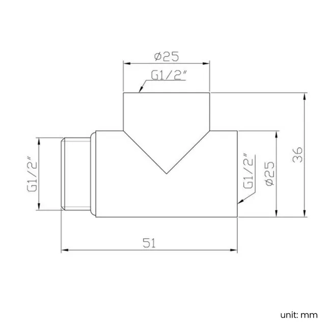 Dual Fuel Brushed Brass T Piece Connector For Towel Rails & Radiators