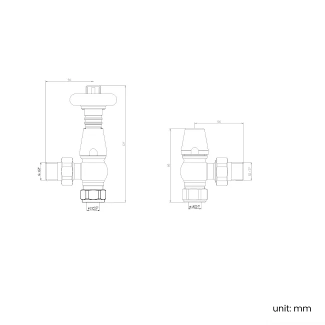 Antique Gold Angled Traditional Manual Thermostatic Radiator Valves (Pair) Standard 15mm