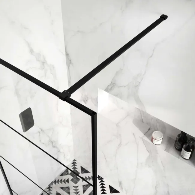 Munich Matt Black Grid Easy Clean 8mm Wet Room Shower Glass Panel 1000mm