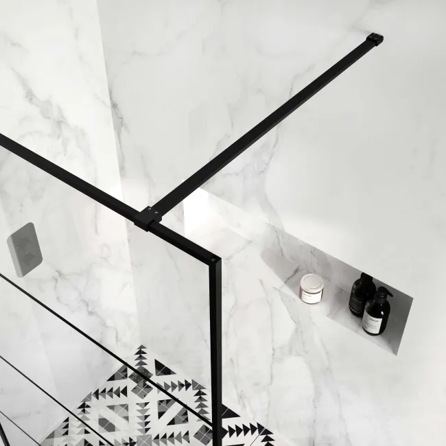 Munich Matt Black Grid Easy Clean 8mm Wet Room Shower Glass Panel 1400mm