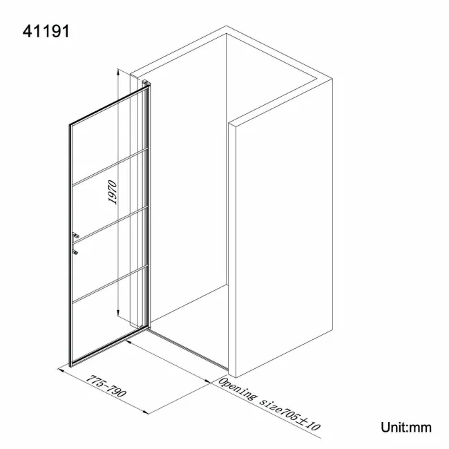 Toulon Matt Black Grid Easy Clean 6mm Pivot Shower Door 800mm