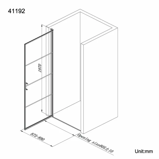 Toulon Matt Black Grid Easy Clean 6mm Pivot Shower Door 900mm