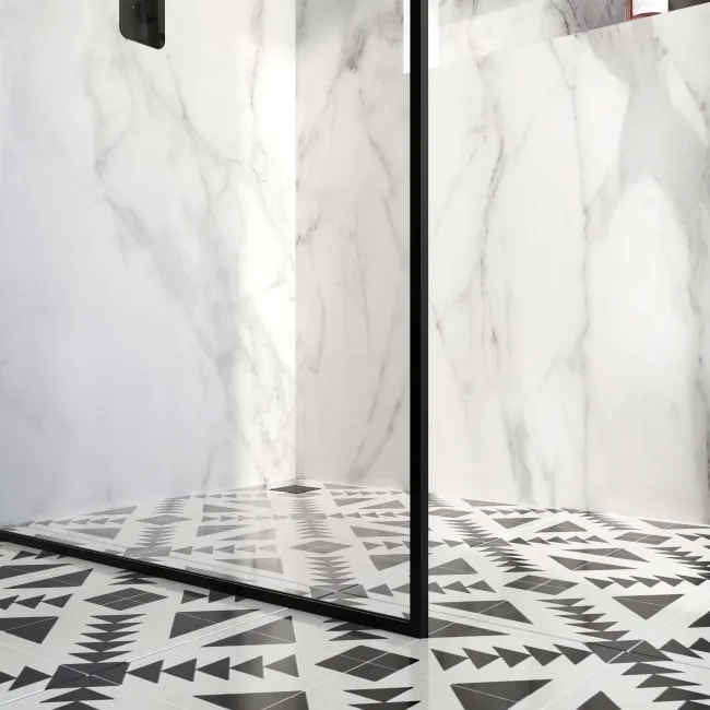 Munich Matt Black Framed Easy Clean 8mm Wet Room Shower Glass Panel 1100mm