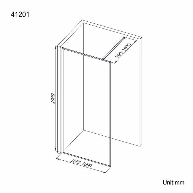 Munich Matt Black Framed Easy Clean 8mm Wet Room Shower Glass Panel 1100mm