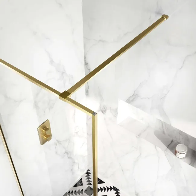 Munich Brushed Brass Framed Easy Clean 8mm Wet Room Shower Glass Panel 800mm