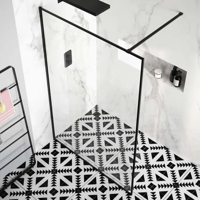 Munich Matt Black Framed Easy Clean 8mm Wet Room Shower Glass Panel 1400mm