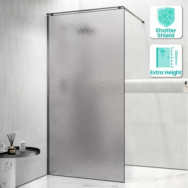 Lyon Gunmetal 8mm Laminated Wet Room Shower Glass Panel with Grey Frost Pattern 1000mm