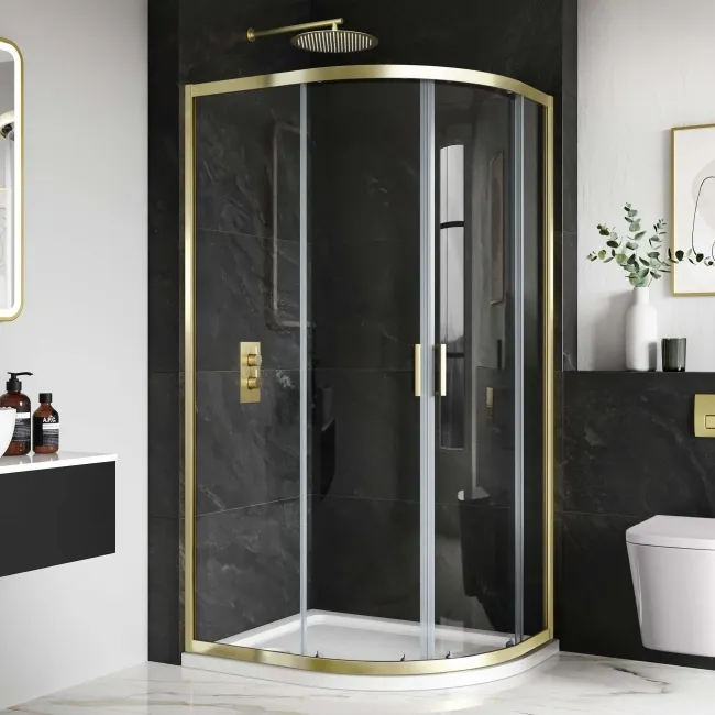 London Brushed Brass 6mm Offset Quadrant Shower Enclosure 1000x800mm