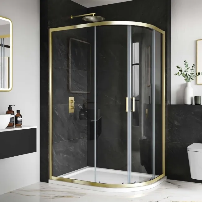 London Brushed Brass 6mm Offset Quadrant Shower Enclosure 1200x800mm