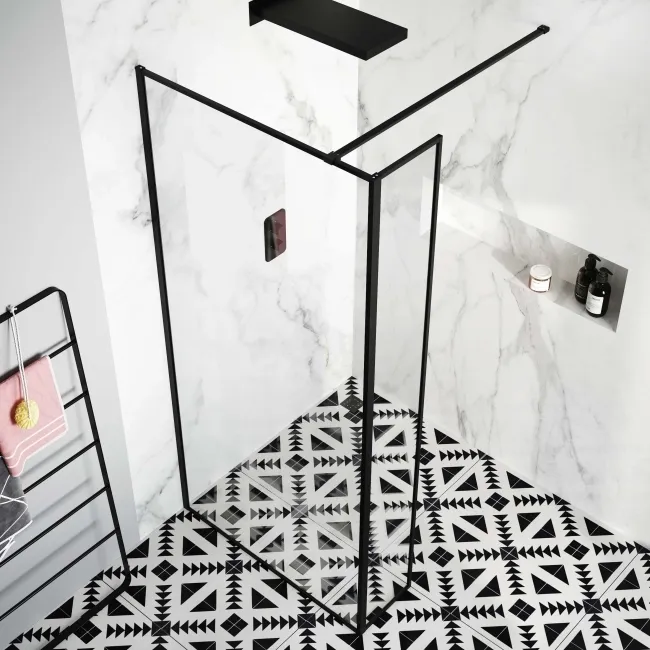 Munich Matt Black Framed Easy Clean 8mm Wet Room Shower Glass Return Panel 250mm