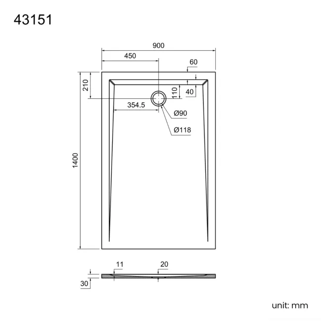 Sydney Low Profile Rectangular Gloss White Stone Shower Tray 1400x900mm