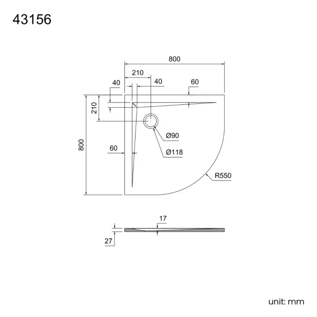 Sydney Low Profile Quadrant Gloss White Stone Shower Tray 800x800mm