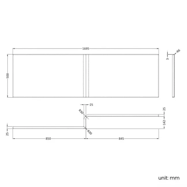 1700 Super Strength Reinforced Acrylic L Shaped Bath Front Panel