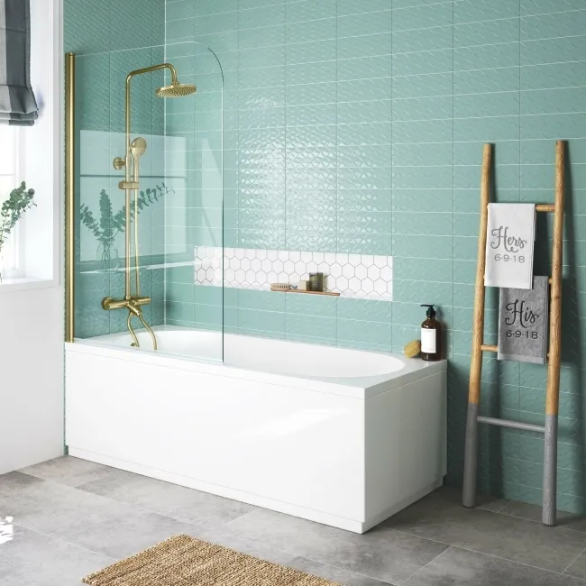 Geneva Easy Clean 6mm Brushed Brass Bath Screen - 800mm