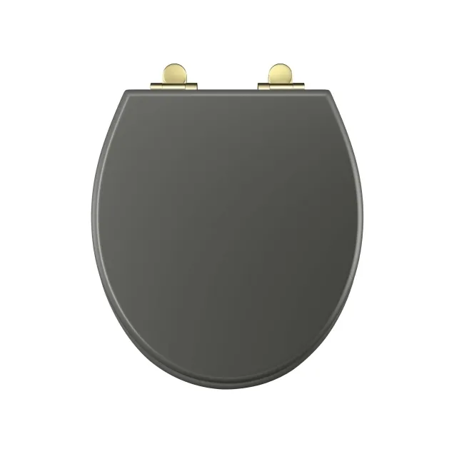 Hudson Traditional Graphite Grey Wooden Soft Close Seat with Brushed Brass Hinges