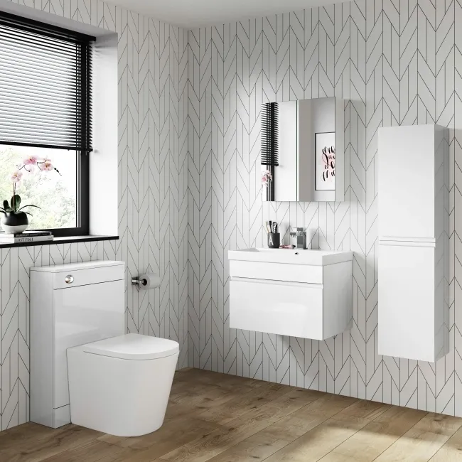 Trent Gloss White Wall Hung Tall Cabinet 1200x300mm