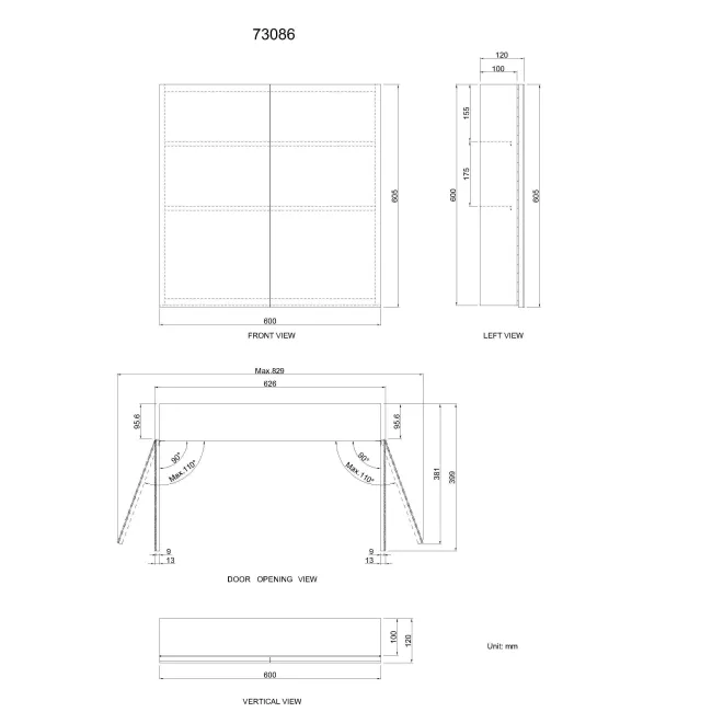 Elena Stainless Steel Mirror Cabinet 600x600mm
