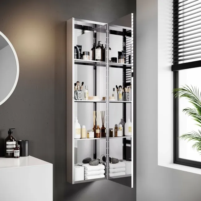 Elena tall Stainless Steel Mirror Cabinet 1200x300mm