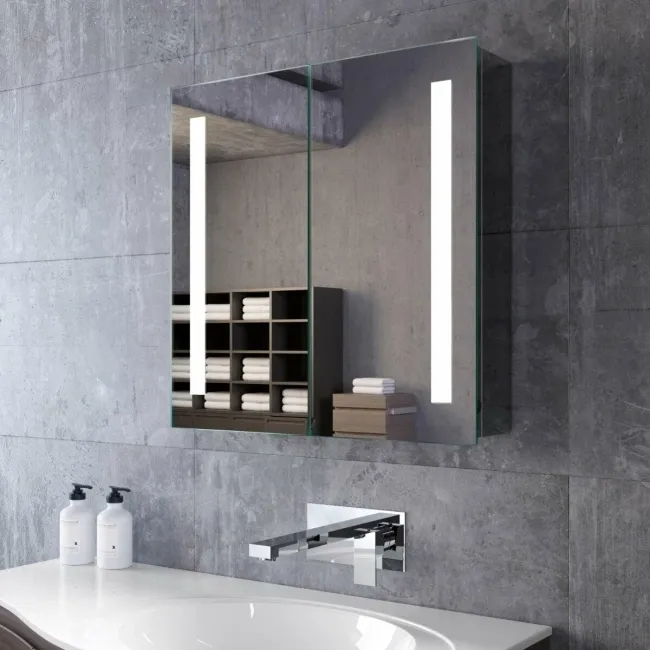 Emielia Battery Operated Illuminated LED Mirror Cabinet 600x600mm