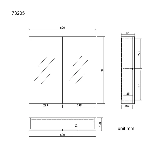 Stone Grey Mirror Cabinet 600mm
