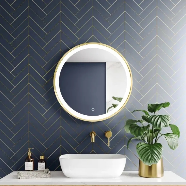 Mollie Brushed Brass Round Illuminated LED Mirror 600mm