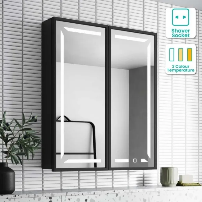 Mia Black Framed Illuminated LED Mirror Cabinet 710x600mm