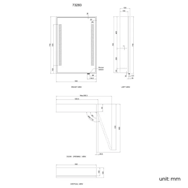 Mia Battery Operated Matt Brass Illuminated LED Mirror Cabinet 710x500mm