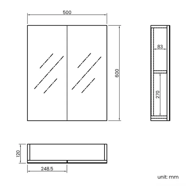 Navy Blue Mirror Cabinet 500mm