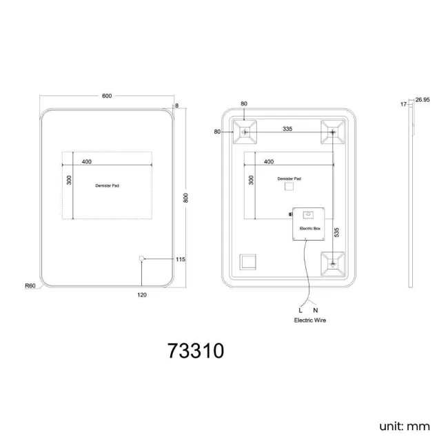 Olivia Black Framed Backlit llluminated LED Mirror 800x600mm